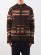 Junya Watanabe - Fringed Wool-jacquard Zip Cardigan - Mens - Brown Multi