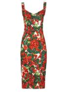 Matchesfashion.com Dolce & Gabbana - Geranium Print Pannelled Midi Dress - Womens - Red Multi