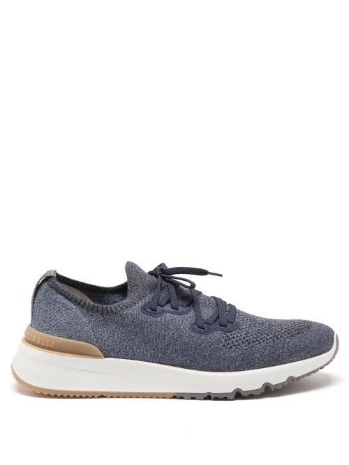 Mens Shoes Brunello Cucinelli - Suede-trim Mesh Trainers - Mens - Dark Navy