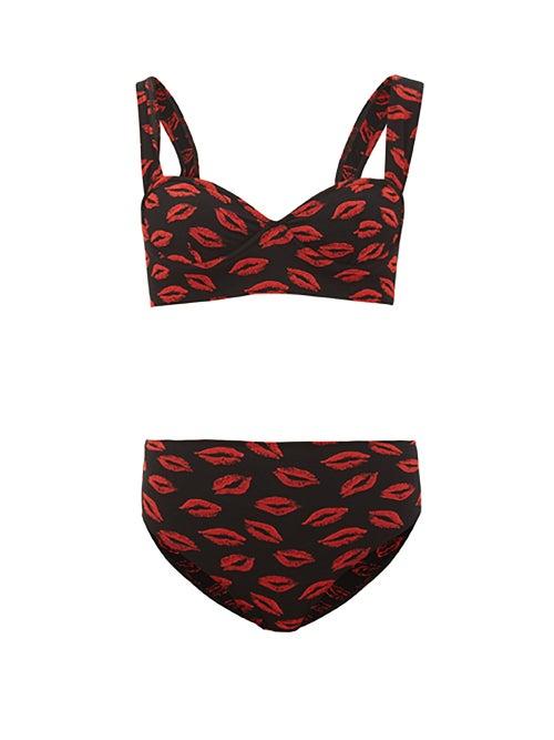 Matchesfashion.com Leslie Amon - Cristen Kiss-embroidered High-rise Bikini - Womens - Red Print