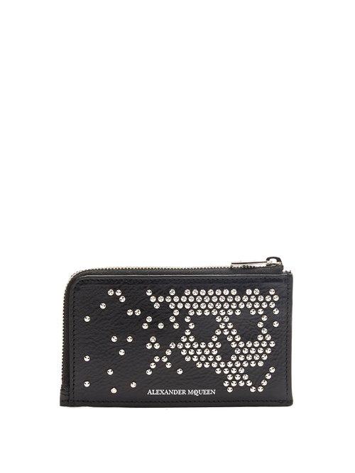 Matchesfashion.com Alexander Mcqueen - Studded Skull Leather Zip Around Wallet - Mens - Black