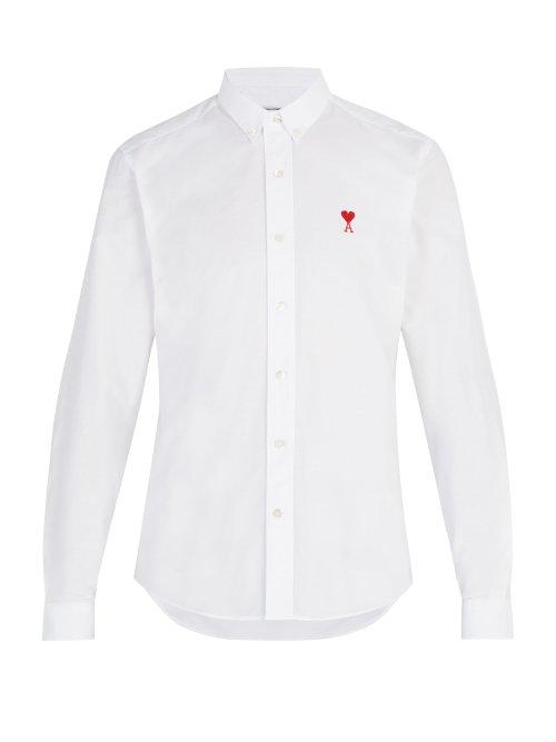 Matchesfashion.com Ami - Logo Embroidered Long Sleeve Shirt - Mens - White