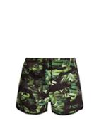 Matchesfashion.com Neil Barrett - Camouflage Palm Leaf Print Swim Shorts - Mens - Green