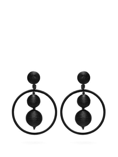 Matchesfashion.com Oscar De La Renta - Cotton And Bead Embellished Drop Earrings - Womens - Black
