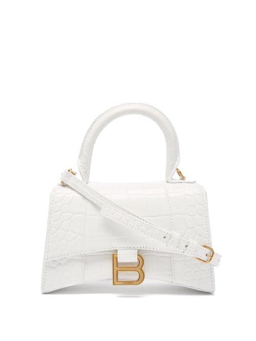 Balenciaga - Hourglass Xs Crocodile-effect Leather Bag - Womens - White