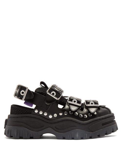 Matchesfashion.com Eytys - Athena Studded Leather Flatform Sandals - Womens - Black