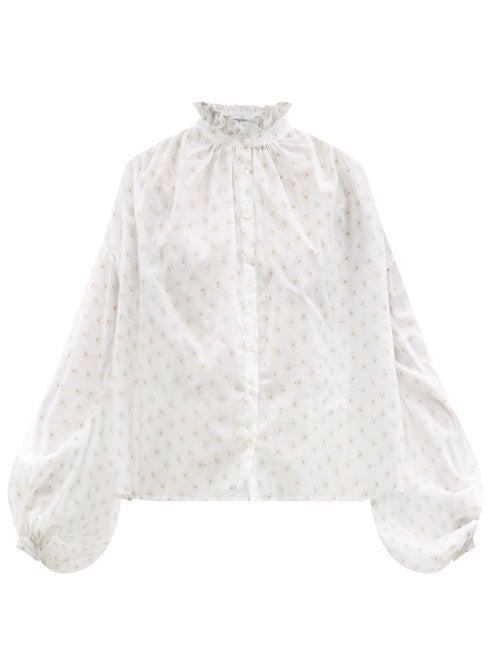 Matchesfashion.com Thierry Colson - Slava Balloon-sleeve Cotton Blouse - Womens - White Print