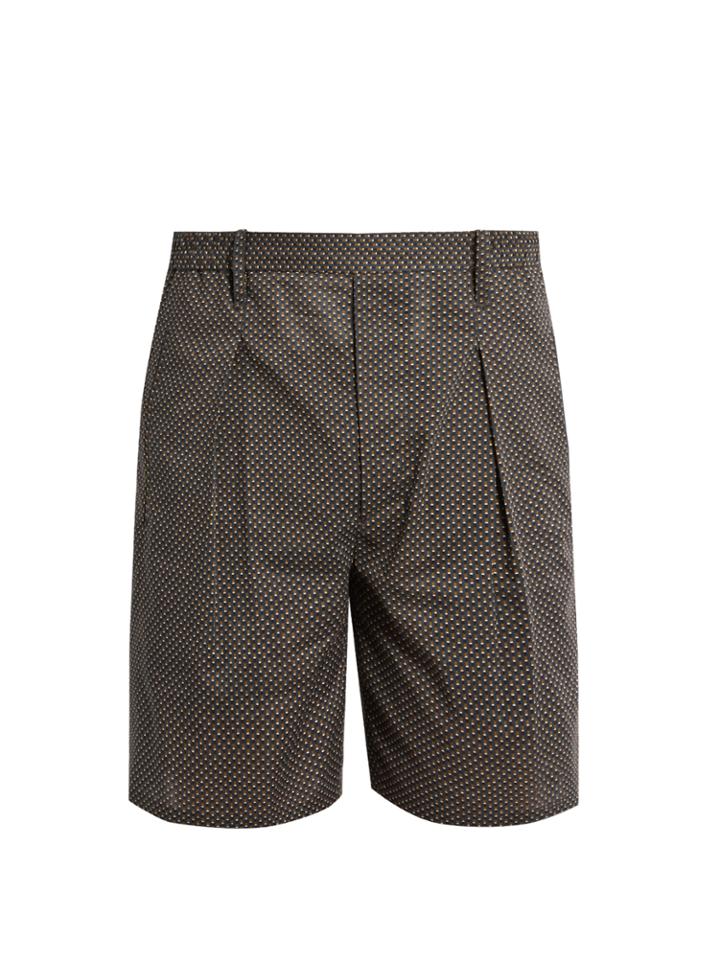 Lemaire Geometric-print Slim-leg Cotton Shorts