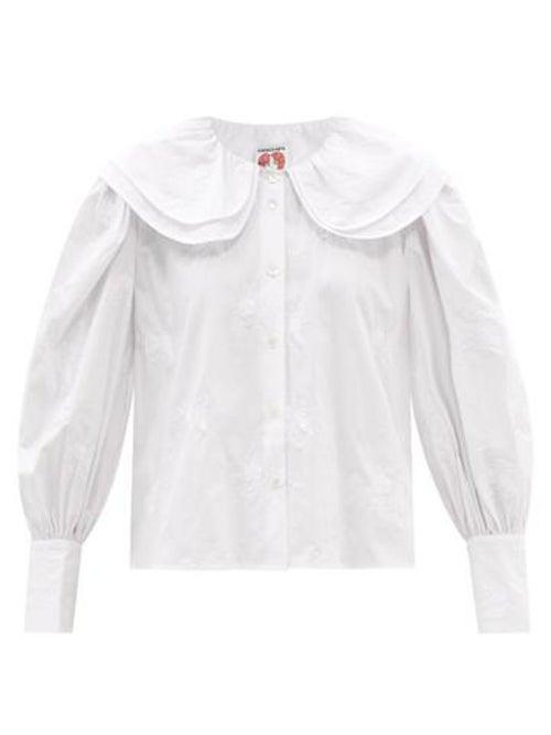 Shrimps - Amelia Collared Embroidered Cotton-poplin Blouse - Womens - White