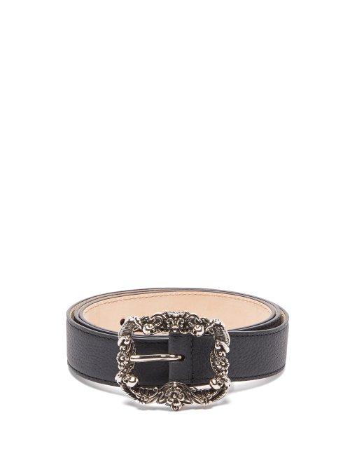 Matchesfashion.com Alexander Mcqueen - Skull Embossed Buckle Grained Leather Belt - Mens - Black