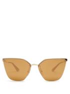 Matchesfashion.com Prada Eyewear - Mirrored Cat Eye Metal Sunglasses - Womens - Gold