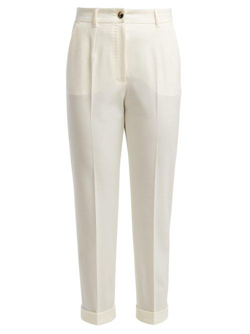 Matchesfashion.com Dolce & Gabbana - High Rise Wool Blend Cropped Trousers - Womens - White