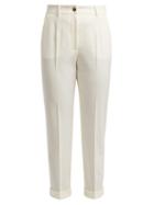 Matchesfashion.com Dolce & Gabbana - High Rise Wool Blend Cropped Trousers - Womens - White