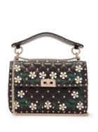 Matchesfashion.com Valentino - Rockstud Spike Floral Appliqu Leather Bag - Womens - Black Multi