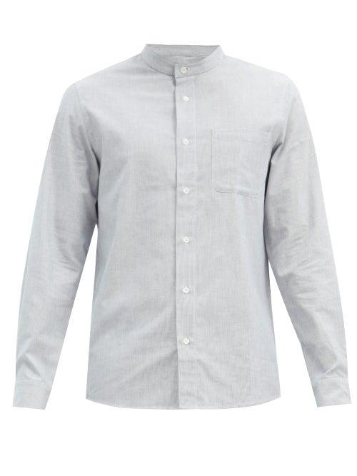 Matchesfashion.com A.p.c. - Mark Band-collar Striped Cotton Shirt - Mens - Navy