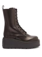 Matchesfashion.com Valentino Garavani - Uniqueform Exaggerated-sole Leather Boots - Womens - Black