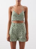Rhode - Sadie Geometric-print Cropped Cotton-poplin Top - Womens - Green Print