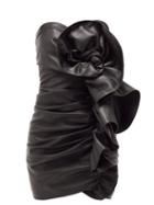 Matchesfashion.com Alexandre Vauthier - Strapless Ruffled Leather Mini Dress - Womens - Black