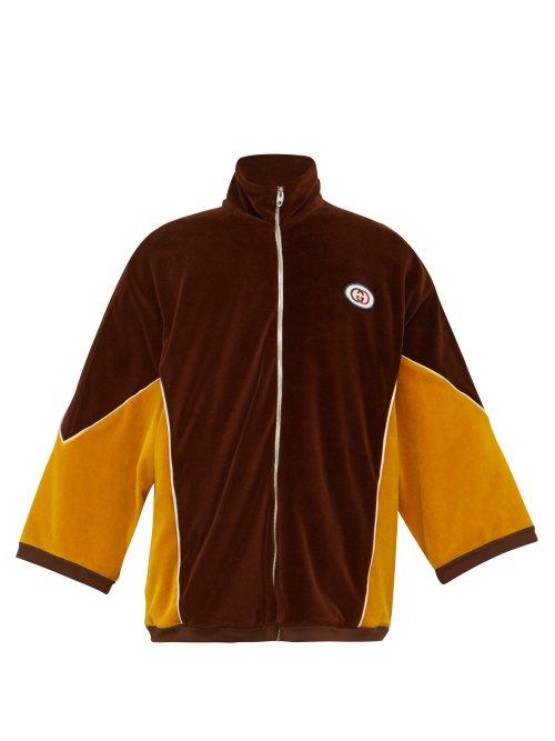 Matchesfashion.com Gucci - Logo Zip Through Kimono Style Velvet Jacket - Mens - Brown Multi