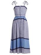 Matchesfashion.com Gl Hrgel - Striped Linen Cotton Midi Dress - Womens - Dark Blue