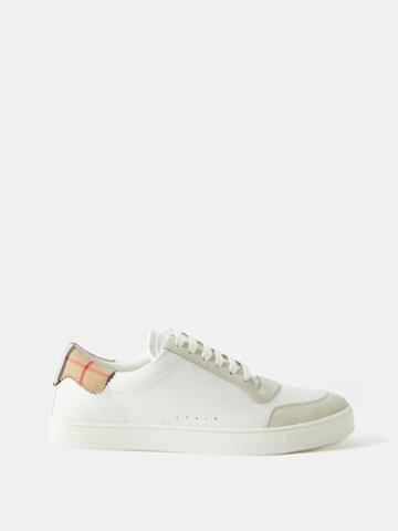 Burberry - Checked-panel Leather Trainers - Mens - White