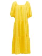 Matchesfashion.com Solid & Striped - Square-neck Tiered Checked-cotton Midi Dress - Womens - Yellow