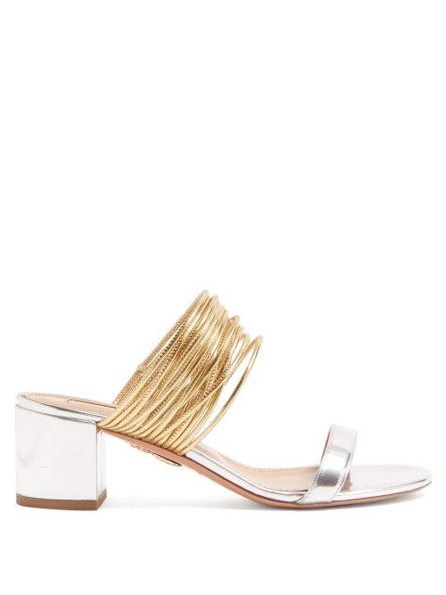Matchesfashion.com Aquazzura - Rendez Vous 50 Leather Mules - Womens - Silver Gold