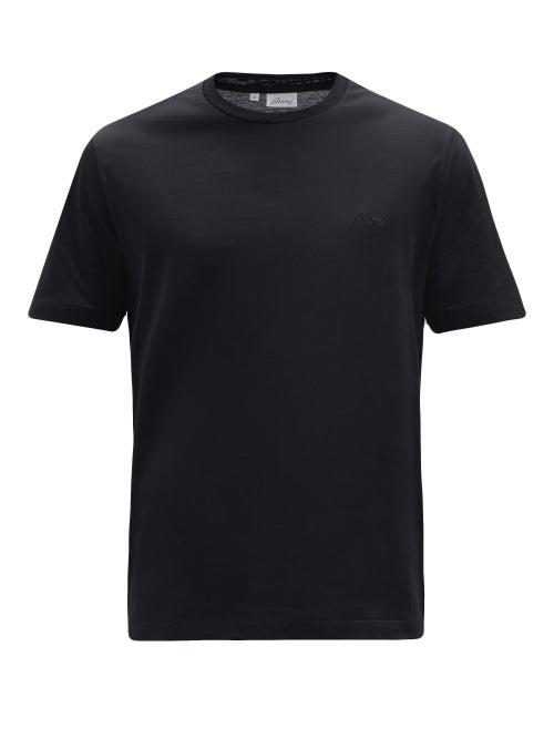 Matchesfashion.com Brioni - Logo-embroidered Cotton-jersey T-shirt - Mens - Black