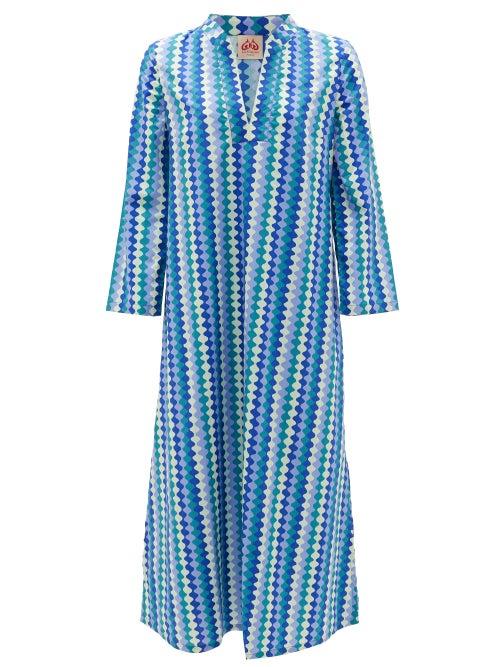 Matchesfashion.com Le Sirenuse, Positano - Giada Que Onda Abstract-print Cotton Kaftan - Womens - Blue Print