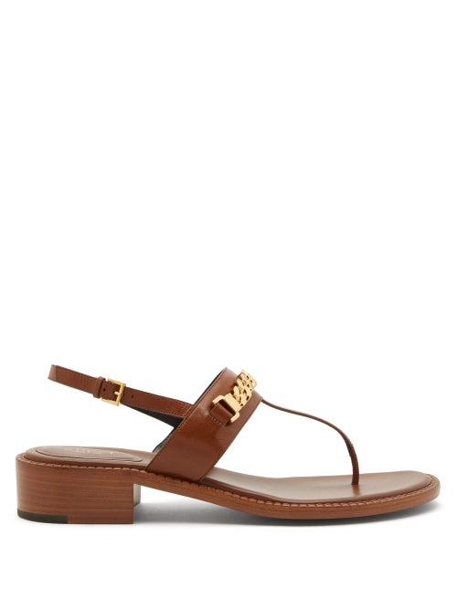 Matchesfashion.com Gucci - Sylvie Chain-embellished Flat Leather Sandals - Womens - Tan
