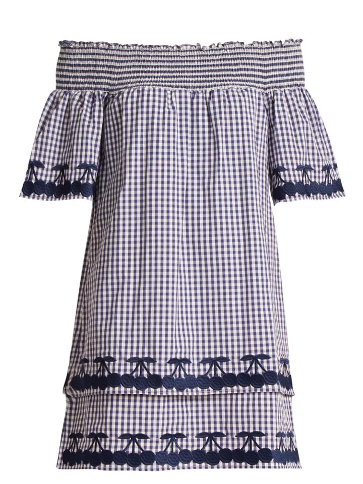 Bliss And Mischief Off-the-shoulder Gingham Cotton Dress