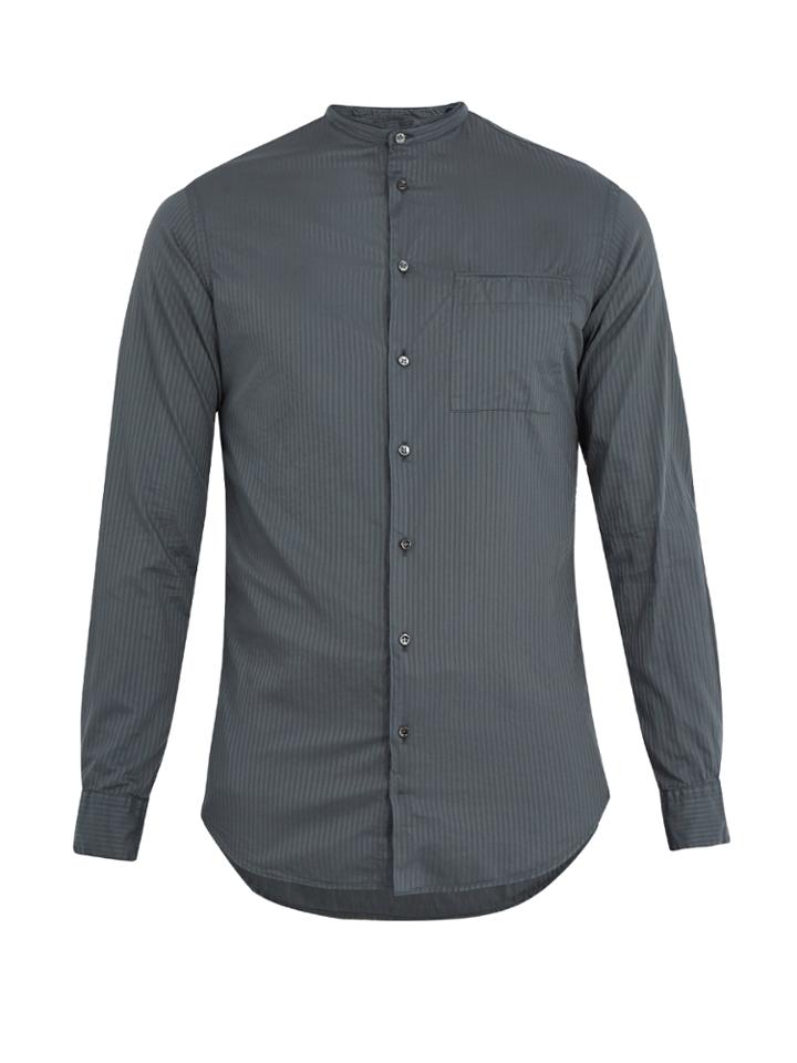 Giorgio Armani Band-collar Shadow-striped Cotton Shirt
