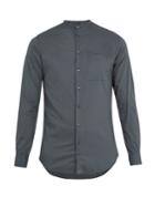 Giorgio Armani Band-collar Shadow-striped Cotton Shirt