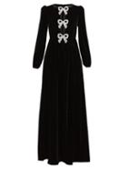 Saloni - Camille Crystal-bow Velvet Midi Dress - Womens - Black