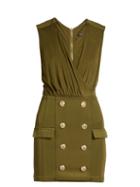 Matchesfashion.com Balmain - V Neck Button Embellished Jersey Dress - Womens - Khaki
