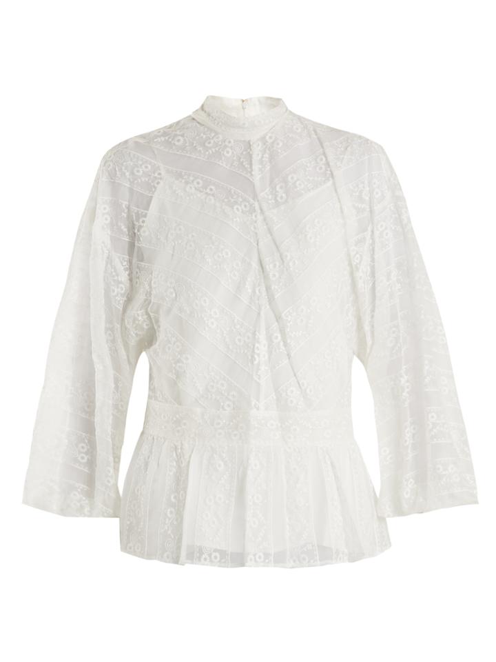 Muveil Peplum-hem Floral-embroidered Silk Blouse