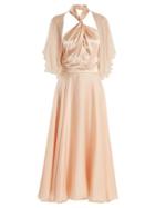 Matchesfashion.com Lanvin - Twisted Halterneck Silk Midi Dress - Womens - Light Pink