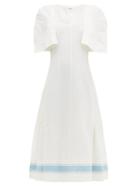 Matchesfashion.com Jil Sander - Slit Sleeve Cotton Blend Dress - Womens - White Multi