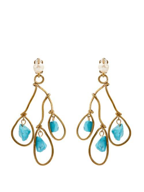Matchesfashion.com Marni - Faux Pearl And Bead Drop Clip On Earrings - Womens - Blue