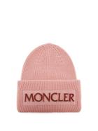 Matchesfashion.com Moncler - Velvet Logo Wool Beanie Hat - Womens - Light Pink