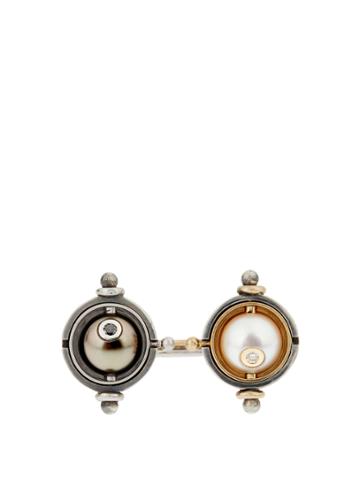 Elie Top Diamond, Pearl, Silver & Gold Toi & Moi Ring
