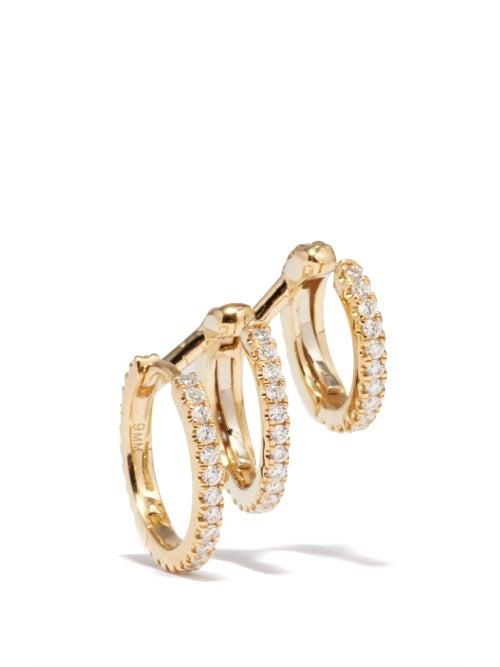 Maria Tash - Eternity Triple-hoop Diamond & 18kt Gold Earring - Womens - Yellow Gold