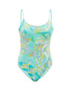 Matchesfashion.com Emilio Pucci - Lilly-print Square-neck Swimsuit - Womens - Blue Print