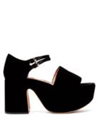 Matchesfashion.com Rochas - Buckled Velvet Platform Sandals - Womens - Black