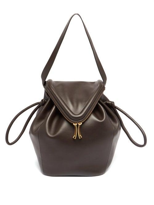 Ladies Bags Bottega Veneta - Beak Medium Leather Shoulder Bag - Womens - Dark Brown