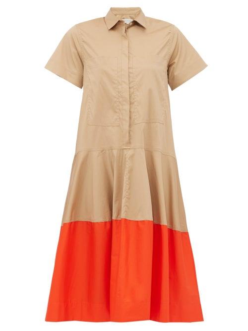Matchesfashion.com Lee Mathews - Elsie Contrast Hem Cotton Poplin Shirtdress - Womens - Beige Multi