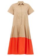 Matchesfashion.com Lee Mathews - Elsie Contrast Hem Cotton Poplin Shirtdress - Womens - Beige Multi