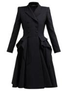 Matchesfashion.com Alexander Mcqueen - Ruffle Double Breasted Wool And Silk Blend Coat - Womens - Black