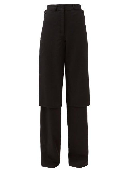 Matchesfashion.com Lemaire - Double-layer Wide-leg Wool-gabardine Trousers - Womens - Black