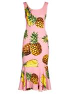 Dolce & Gabbana Pineapple-print Ruffled-hem Charmeuse Dress
